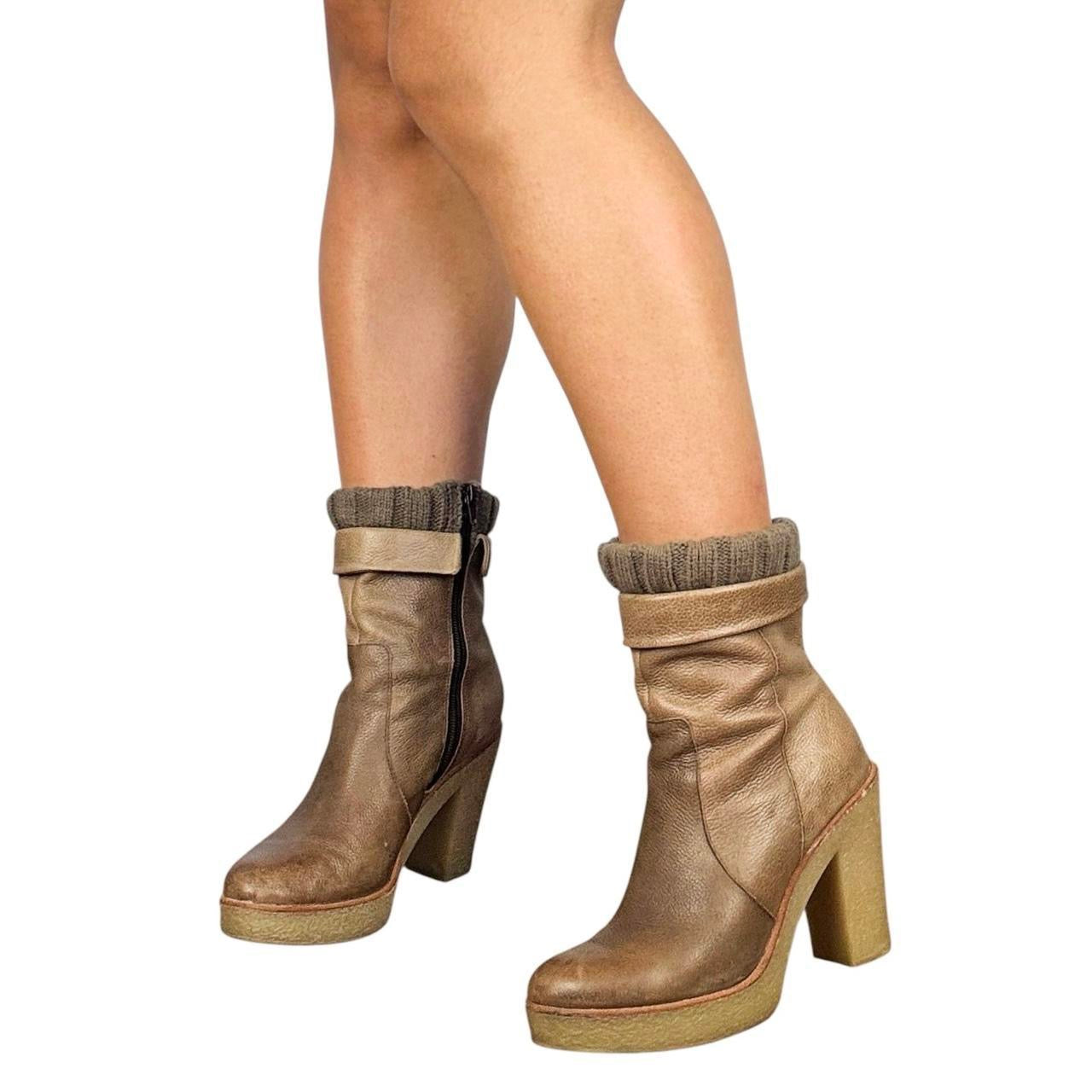 Y2K Brown Leather Platform Ankle Boots (8)