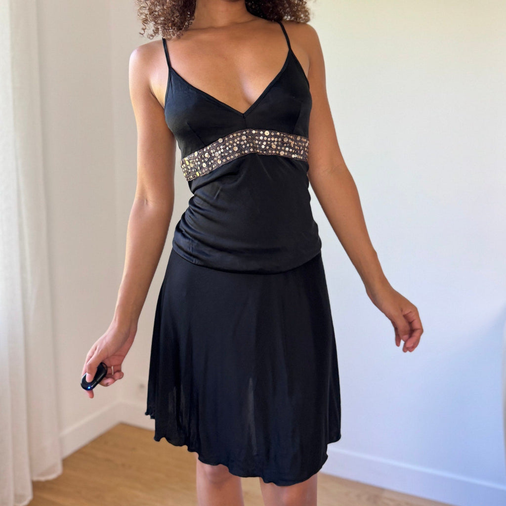 Vintage Slinky Dress with Embellished Waist (M)