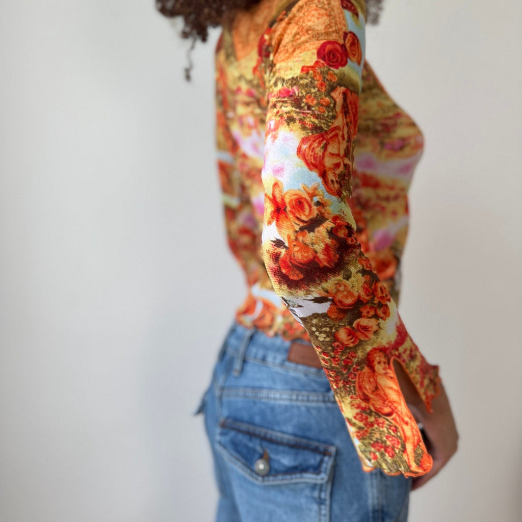 Vintage Euro Renaissance Print Mesh Top (S)