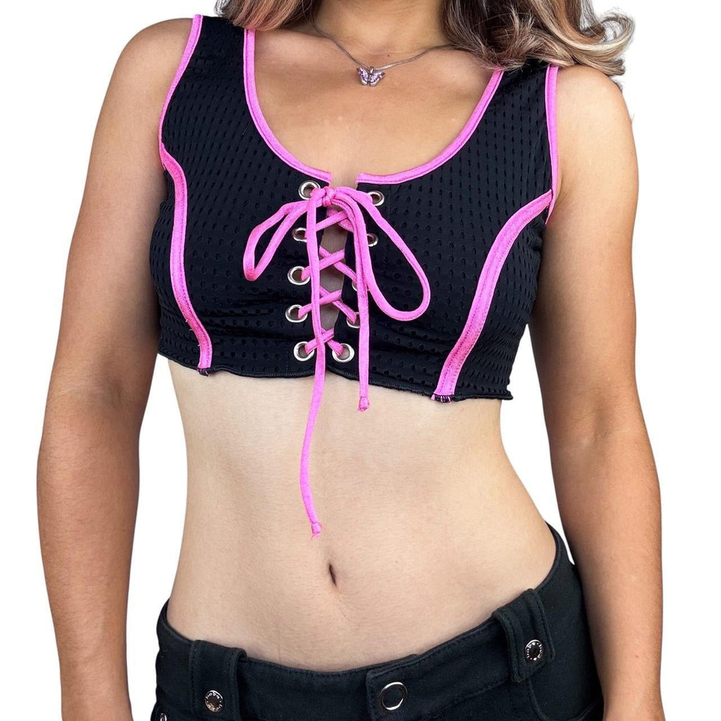 Y2K Lace Up Crop Top (M)