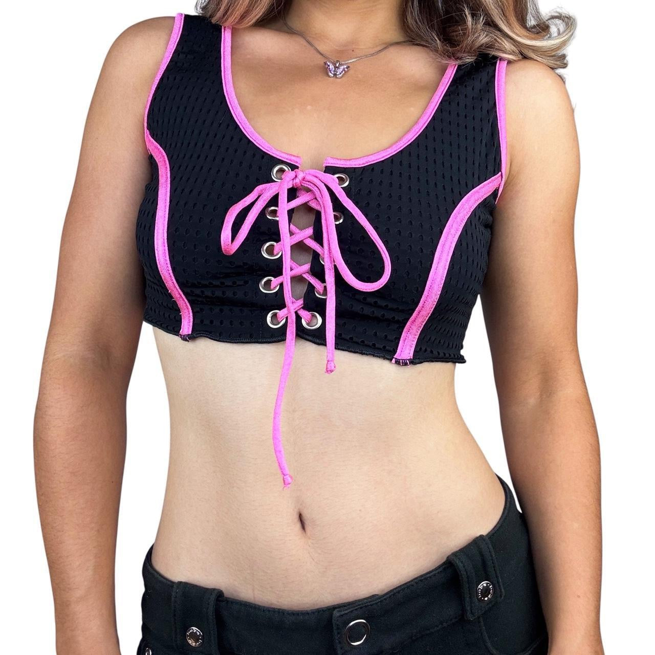 Y2K Lace Up Crop Top (M)