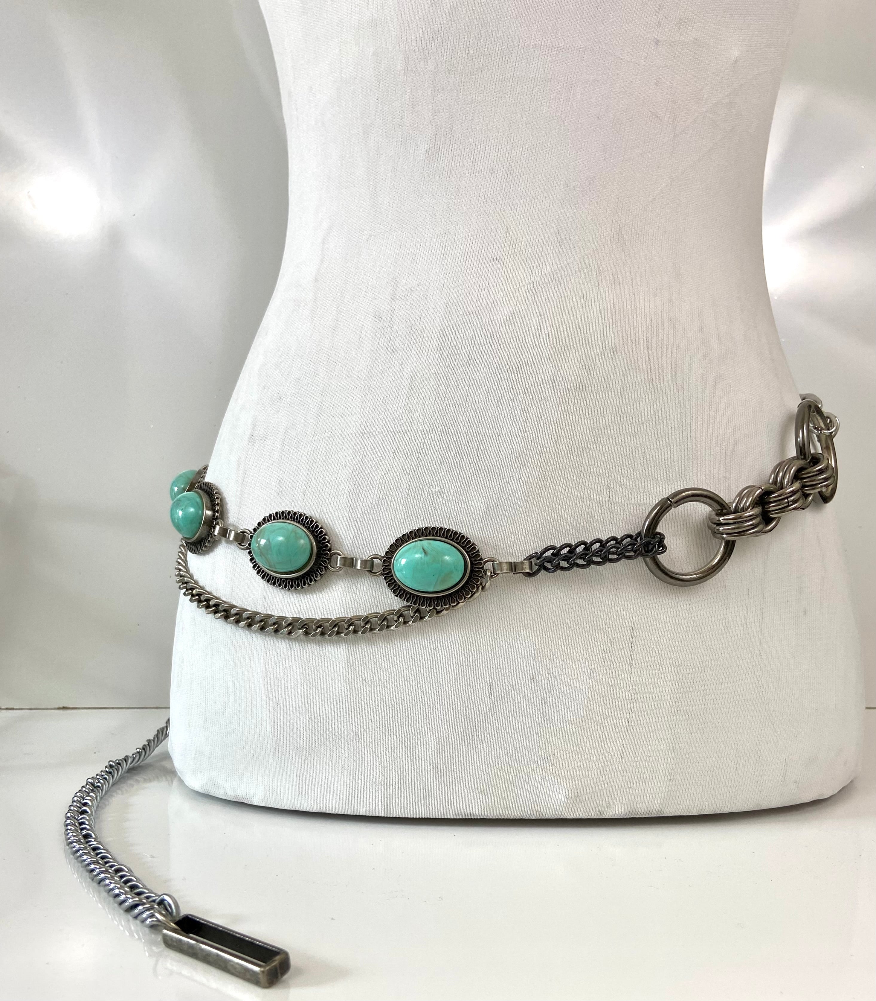 Silver Turquoise Chain Waist Belt
