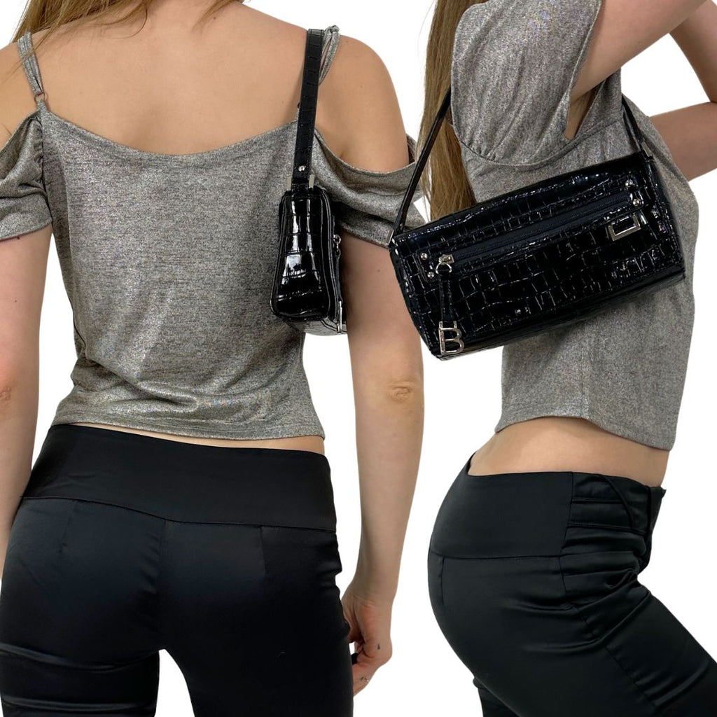 2000s Black Faux Leather Purse