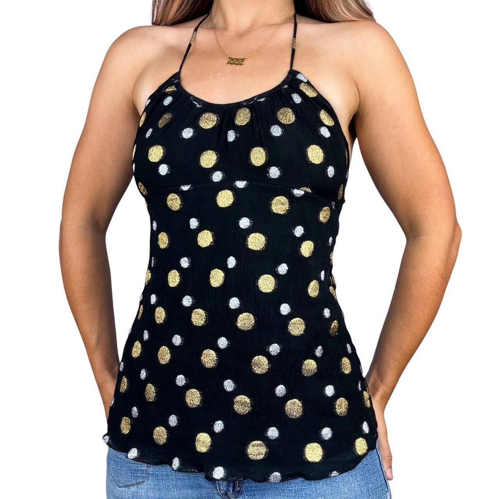 Y2K Silk Polka Dot Halter Top (M)