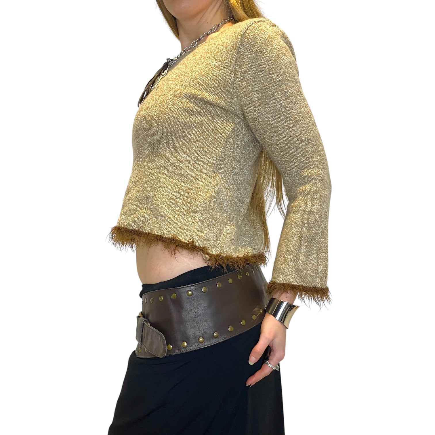 Vintage Grunge Fur Trim Cropped Knit (S/M)