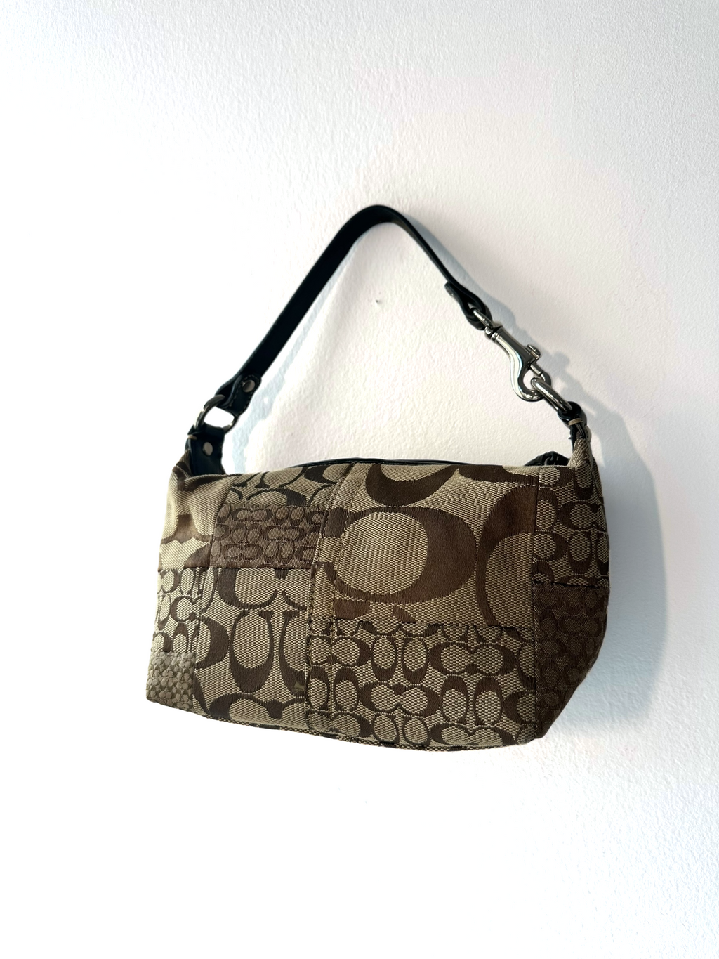 Vintage Patchwork Canvas and Leather Coach Shoulder Bag