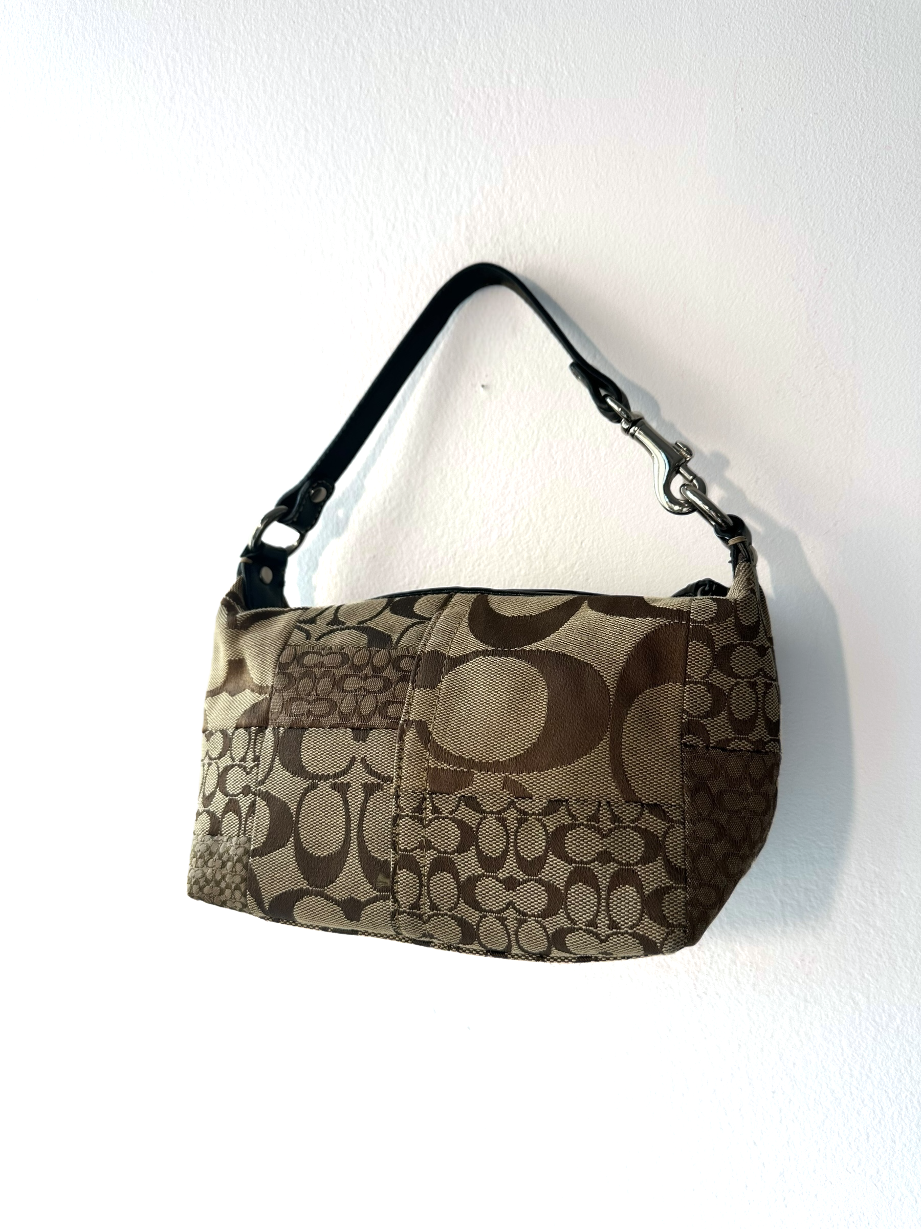 Vintage Patchwork Canvas and Leather Coach Shoulder Bag