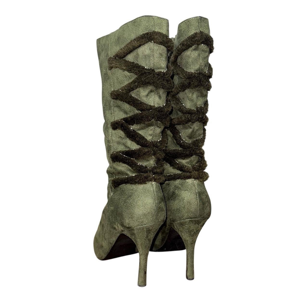 Y2K Suede & Faux Fur Stiletto Boots (6.5)