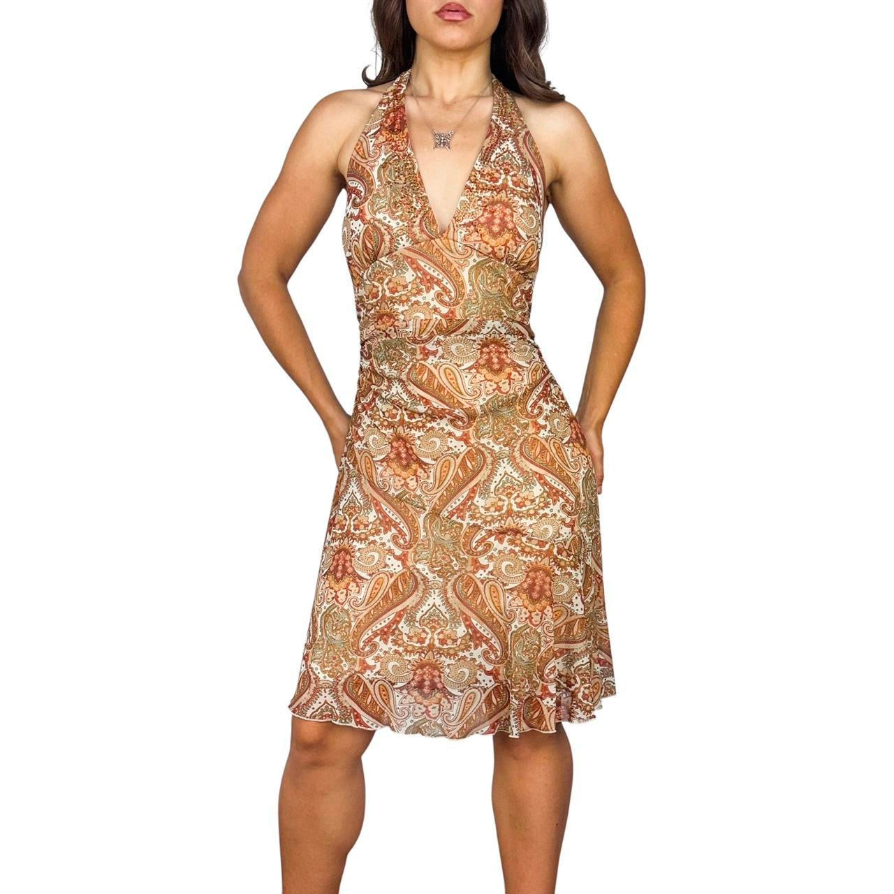 Y2K Paisley Mesh Halter Dress (M)