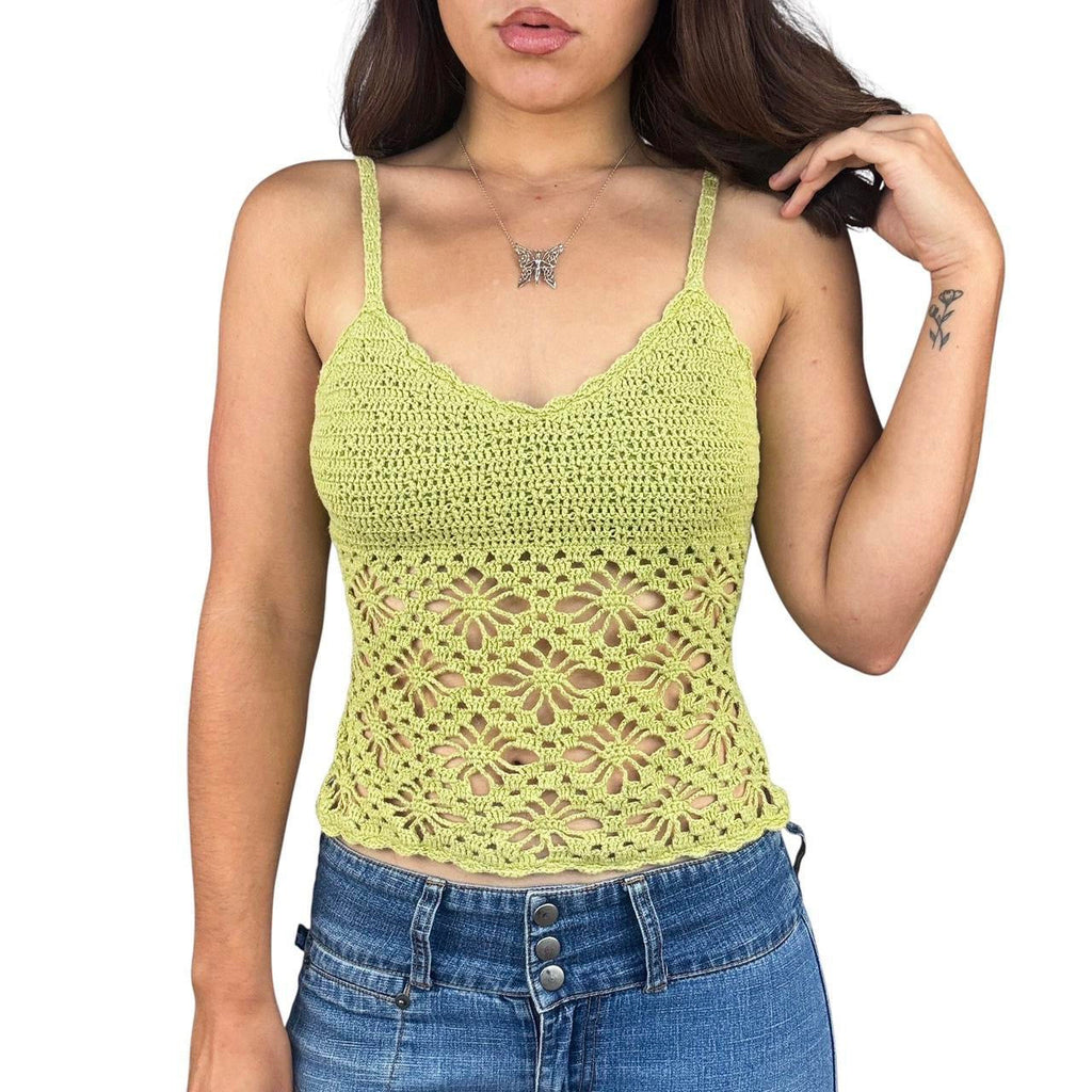 Y2K Matcha Green Crochet Cami (S)