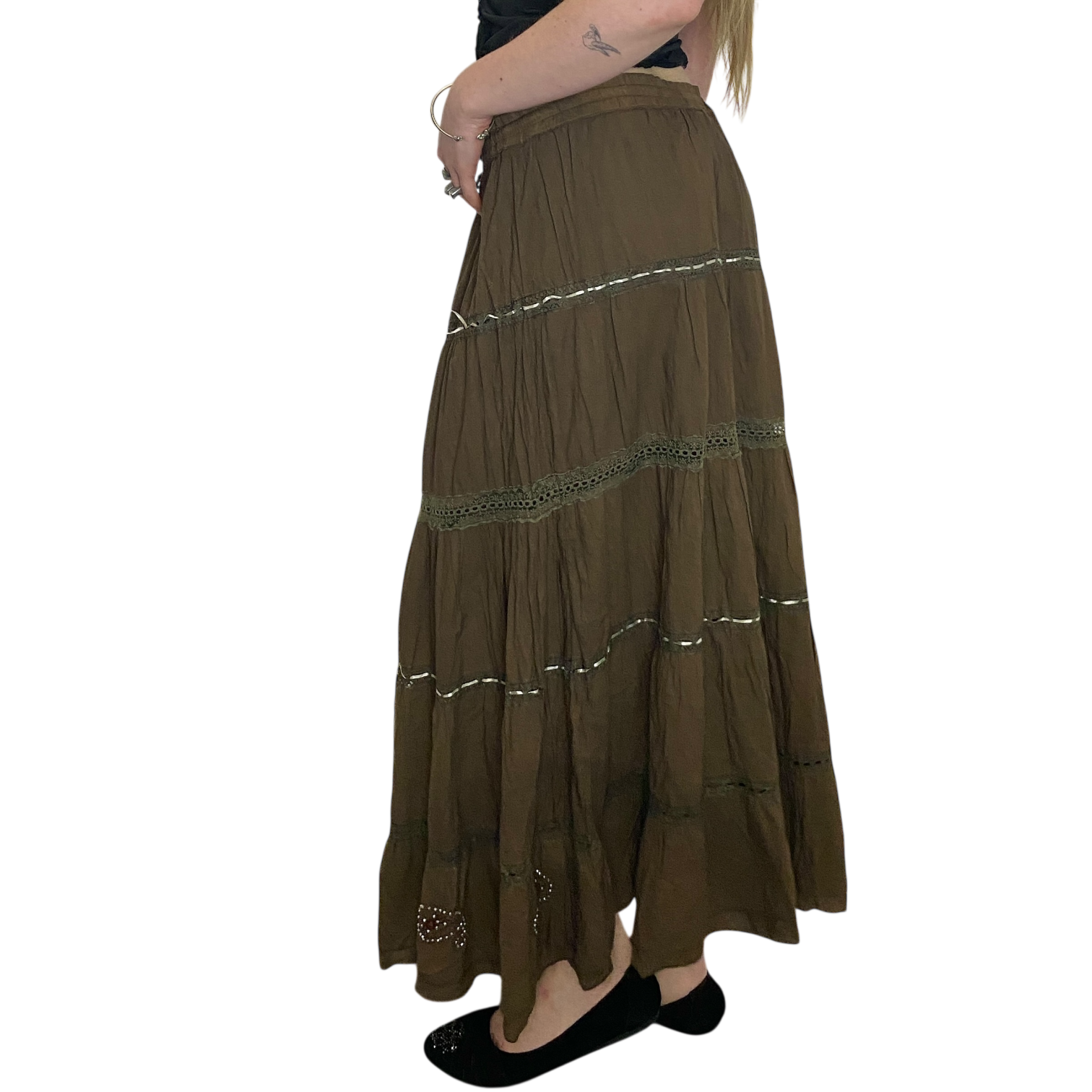 Vintage Tiered Prairie Maxi Skirt (S/M-L)