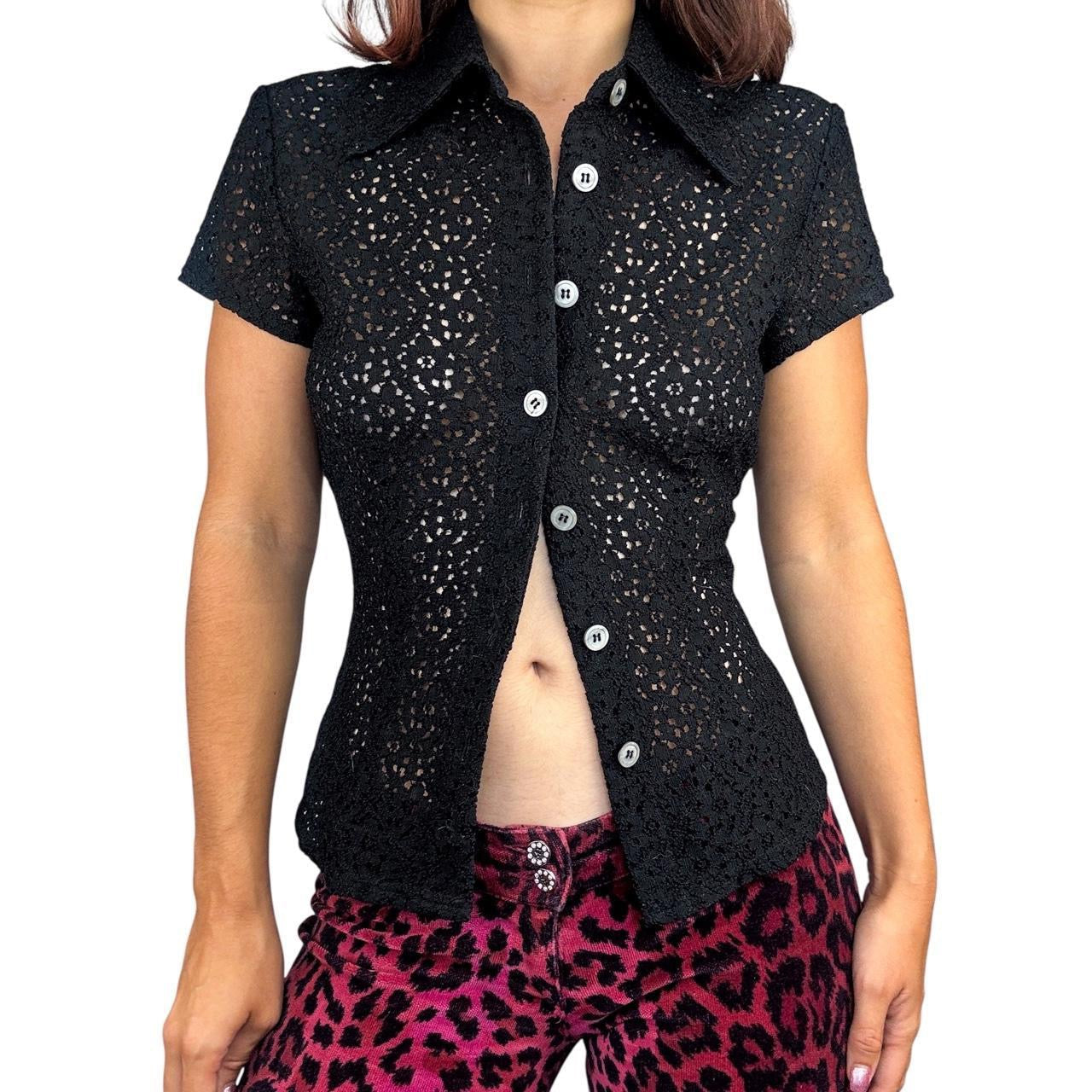 90s Bebe Eyelet Lace Button Down (M)