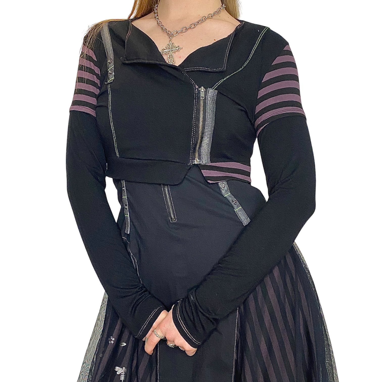 Vintage Parisian Gothic Utility Midi Dress (M)