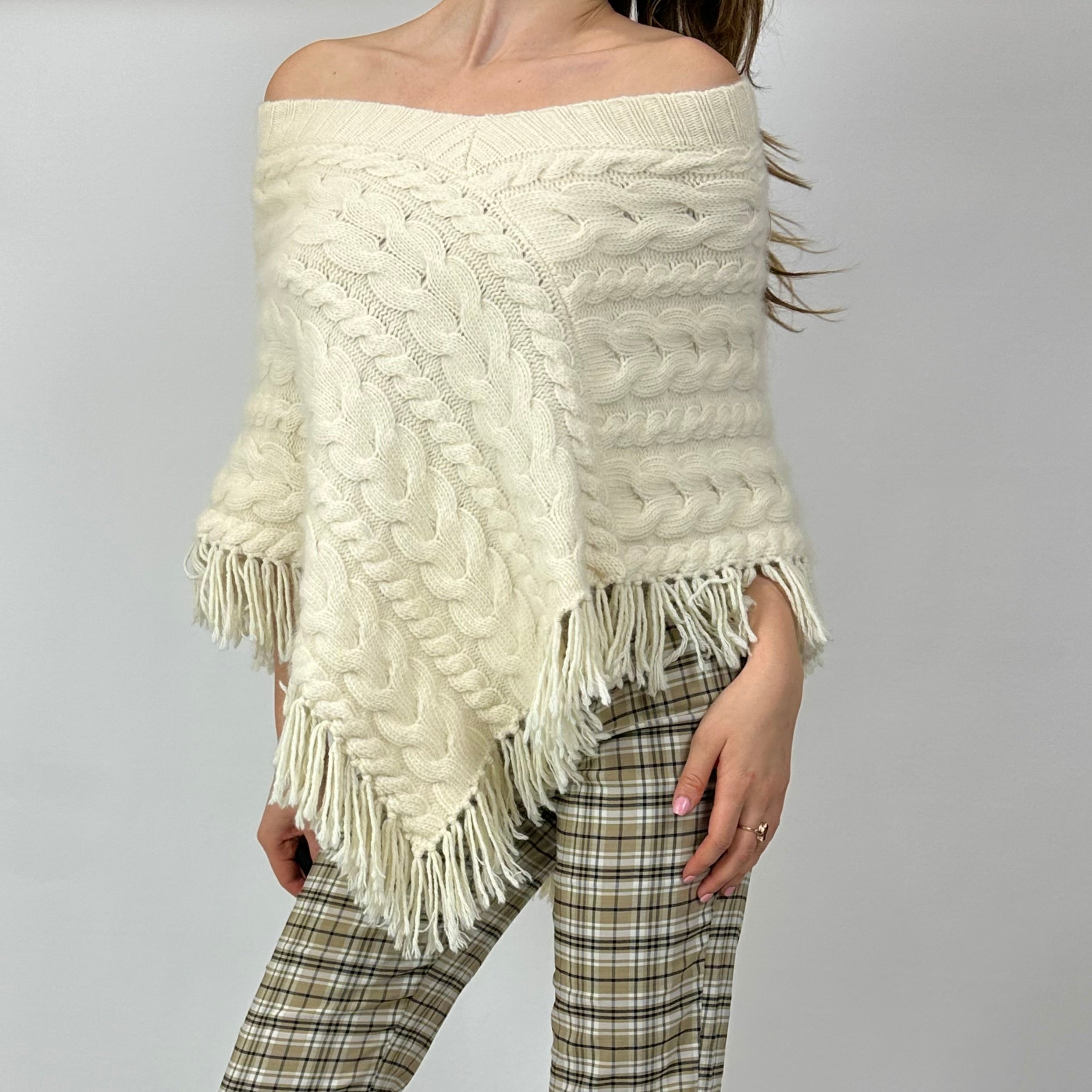 2000s Cream Wool Poncho Skirt/Top (XS/S)