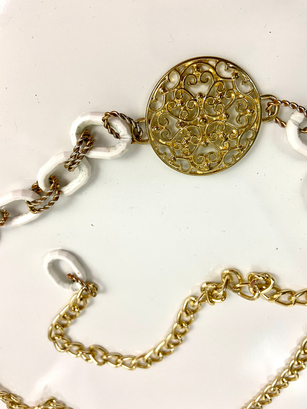 Vintage gold & white waist chain belt