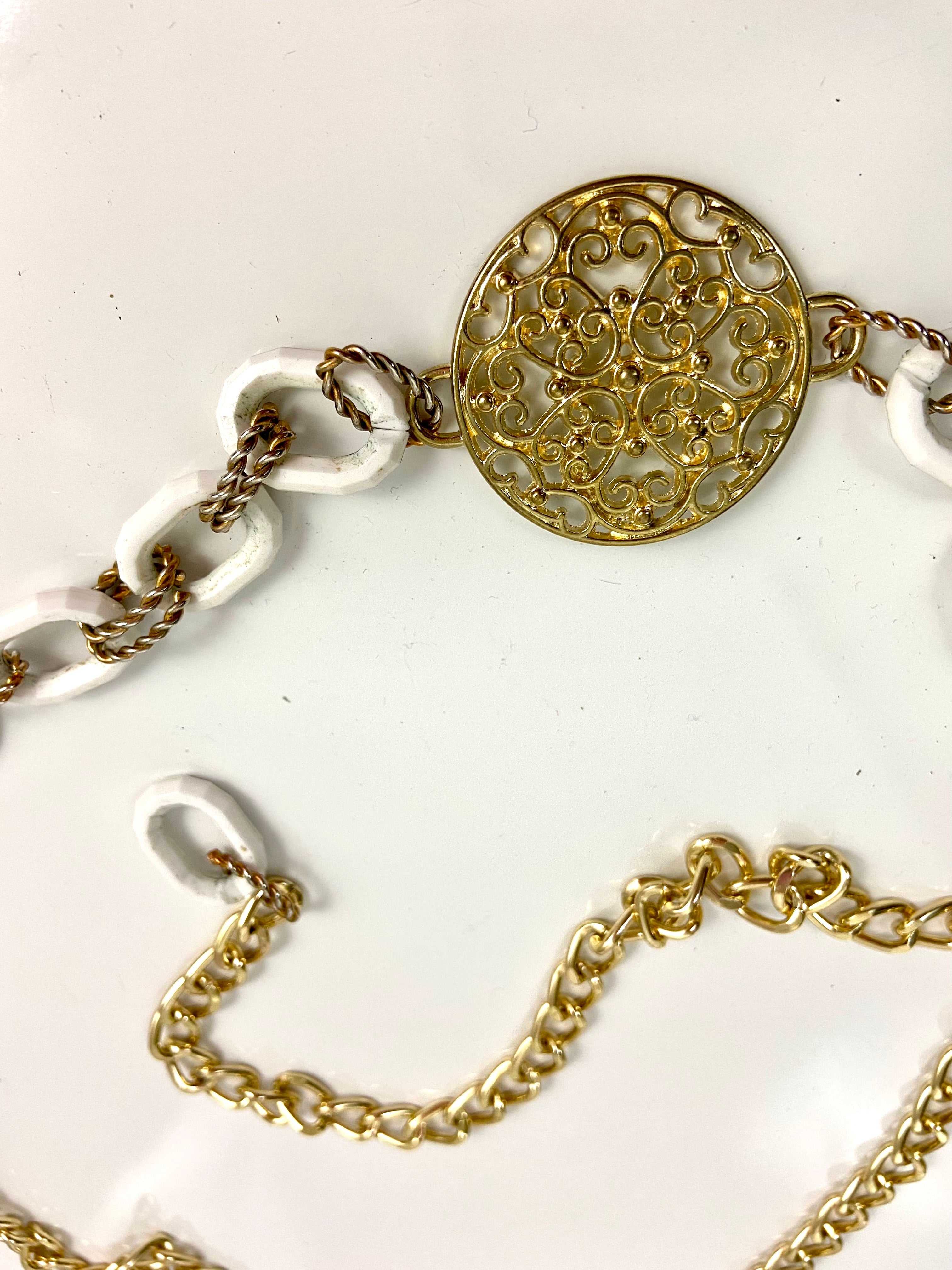 Vintage gold & white waist chain belt