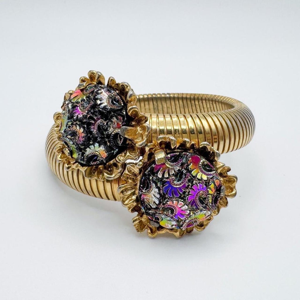 Vintage Carved Flower Cuff Bracelet