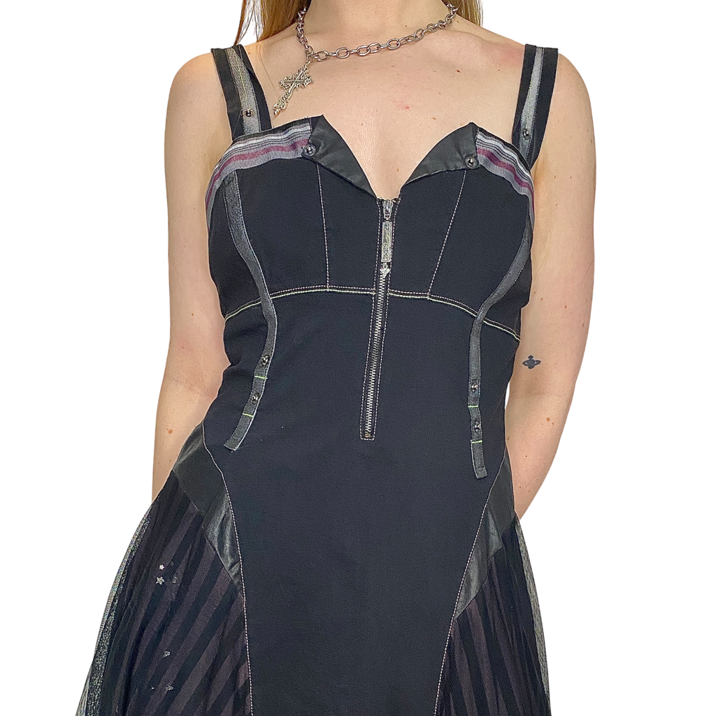 Vintage Parisian Gothic Utility Midi Dress (M)