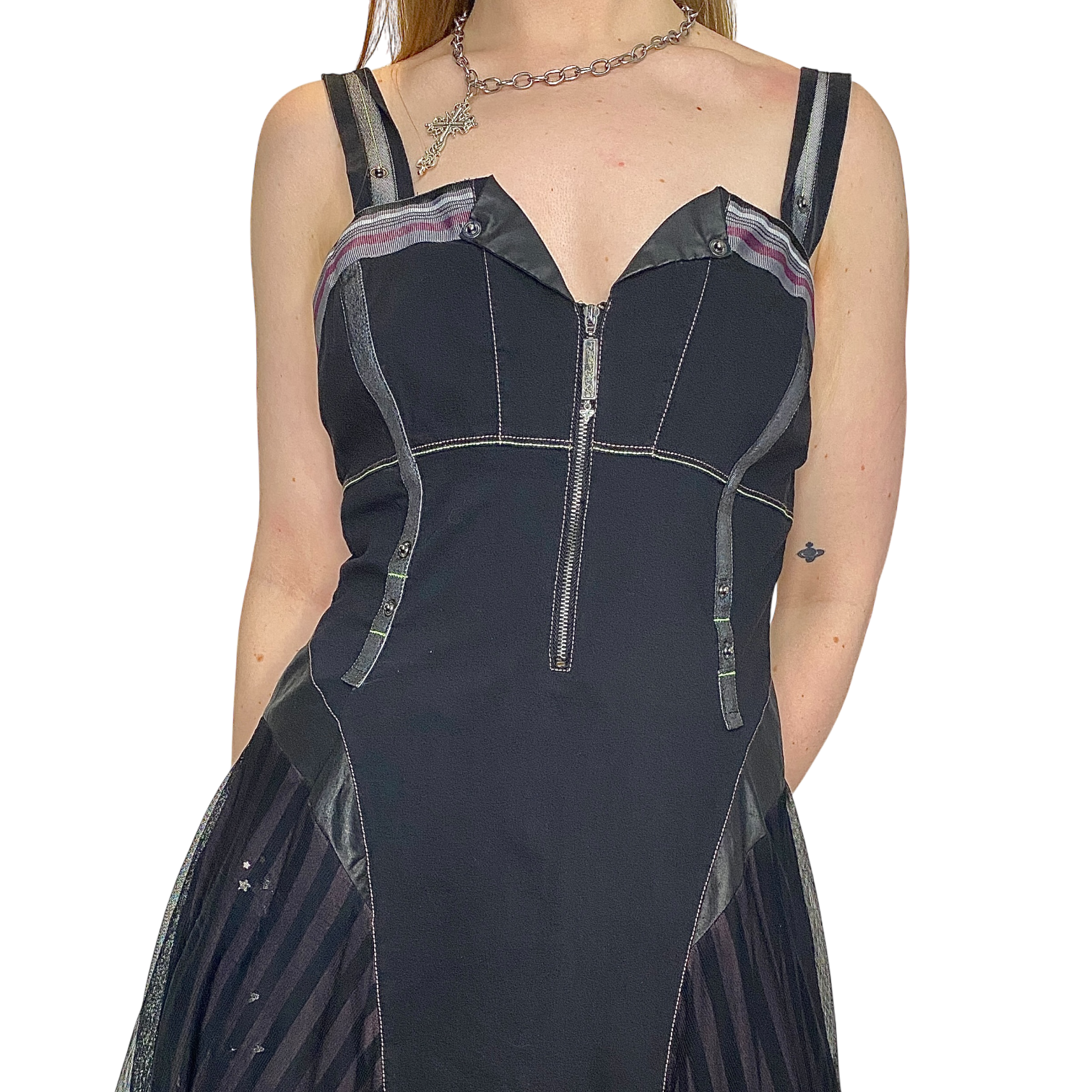 Vintage Parisian Gothic Utility Midi Dress (M)