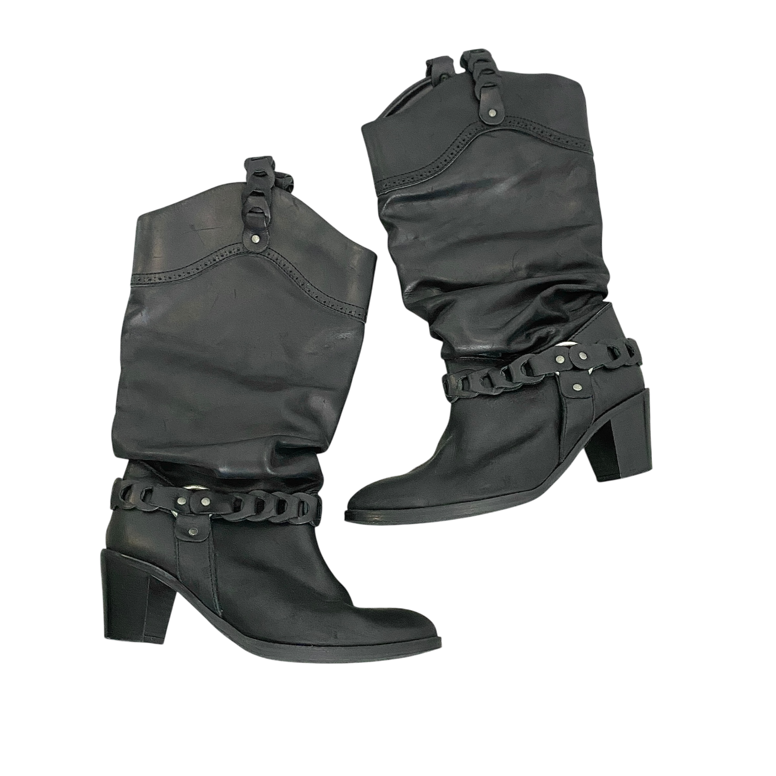 Vintage Grunge Leather Slouch Cowboy Boots (UK 8 EU 41 US 10)