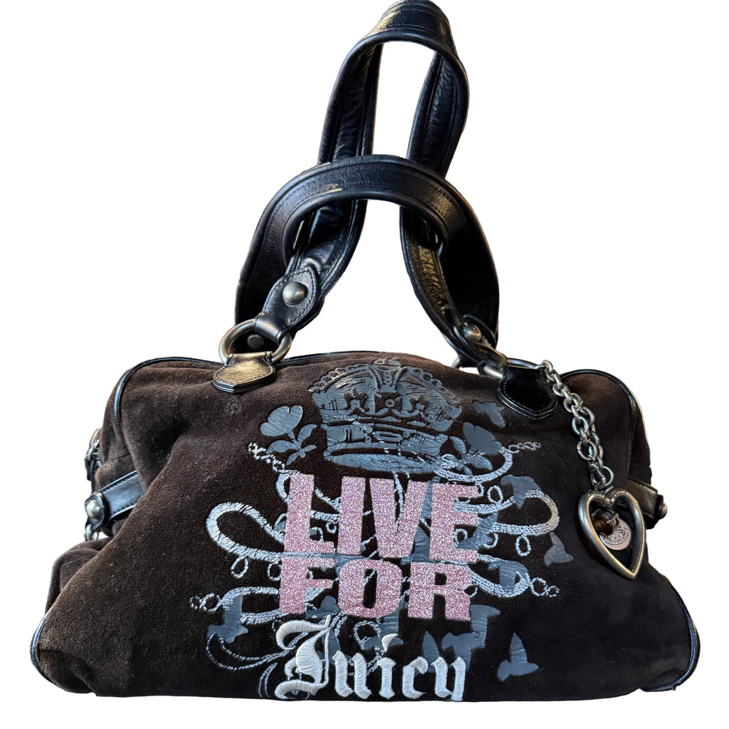 Juicy Couture Y2K "Live for Juicy" black velour bag