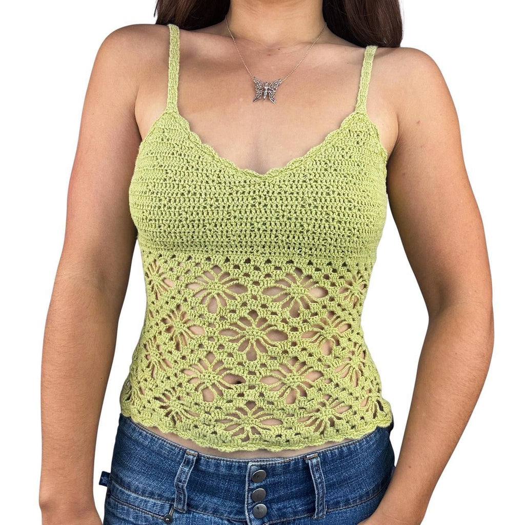 Y2K Matcha Green Crochet Cami (S)