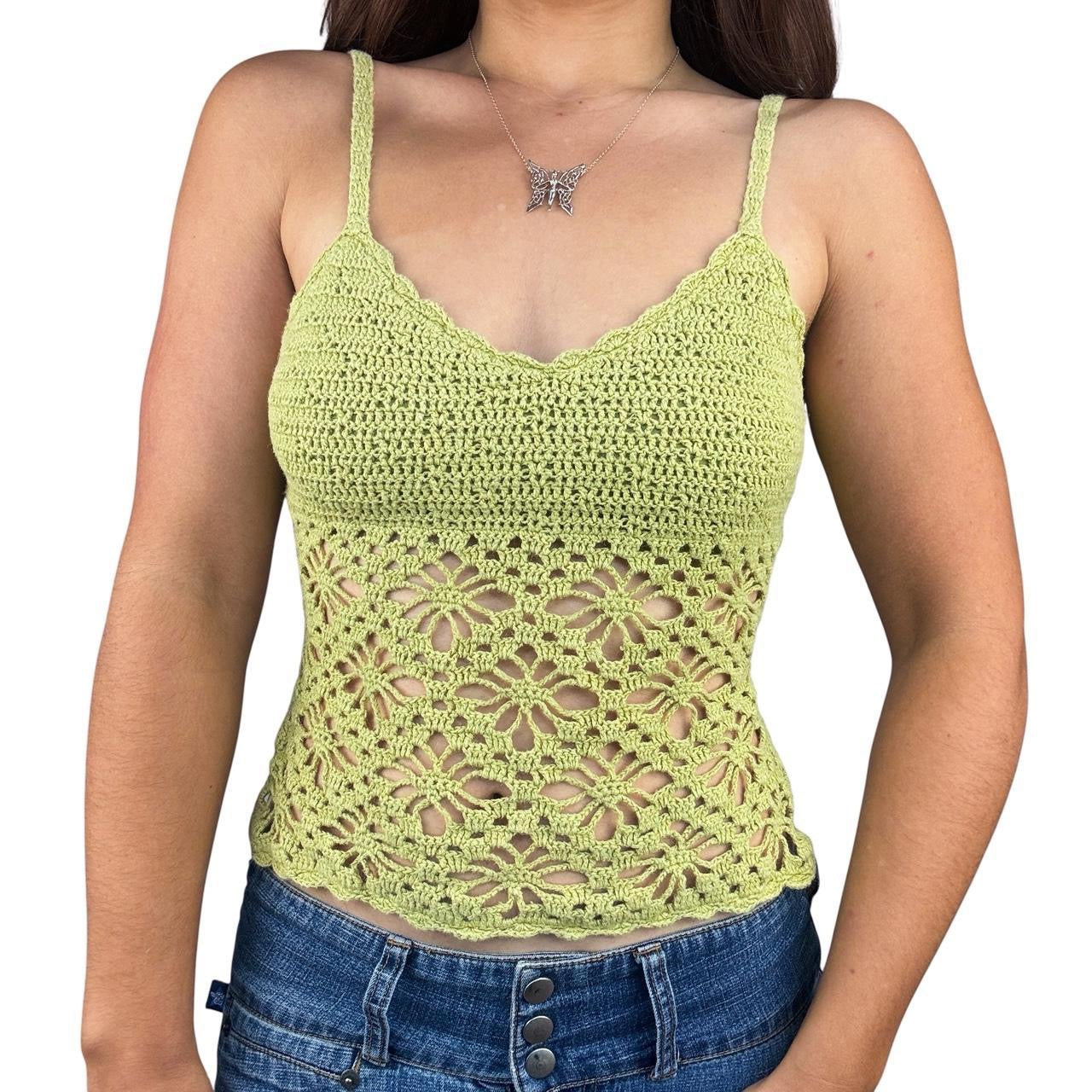 Y2K Matcha Green Crochet Cami (S)