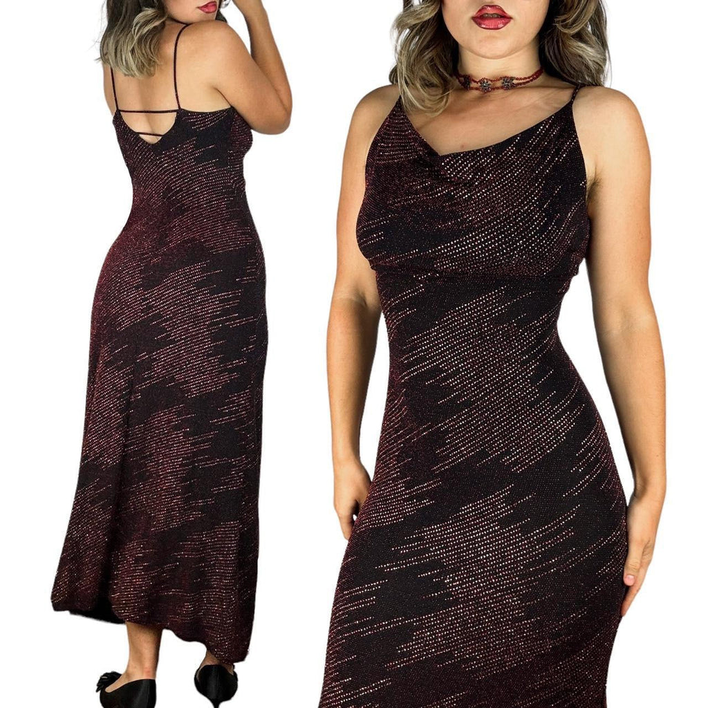 90s Cowl Neck Shimmer Dress (M)