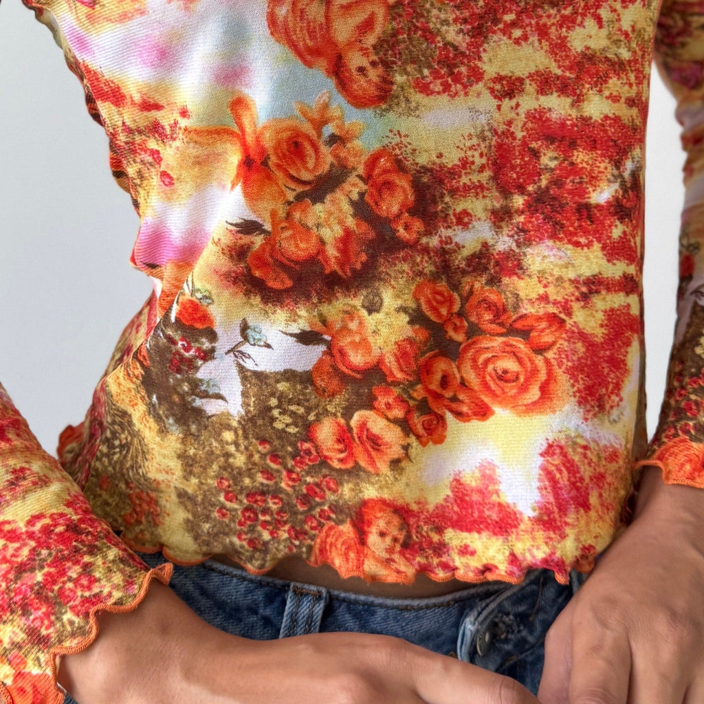 Vintage Euro Renaissance Print Mesh Top (S)