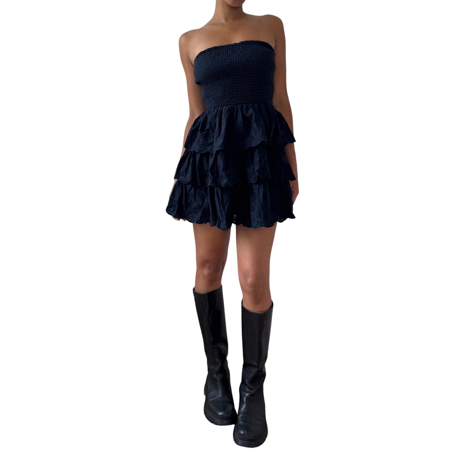 Hollister Navy Strapless Ruffle Mini Dress (S)