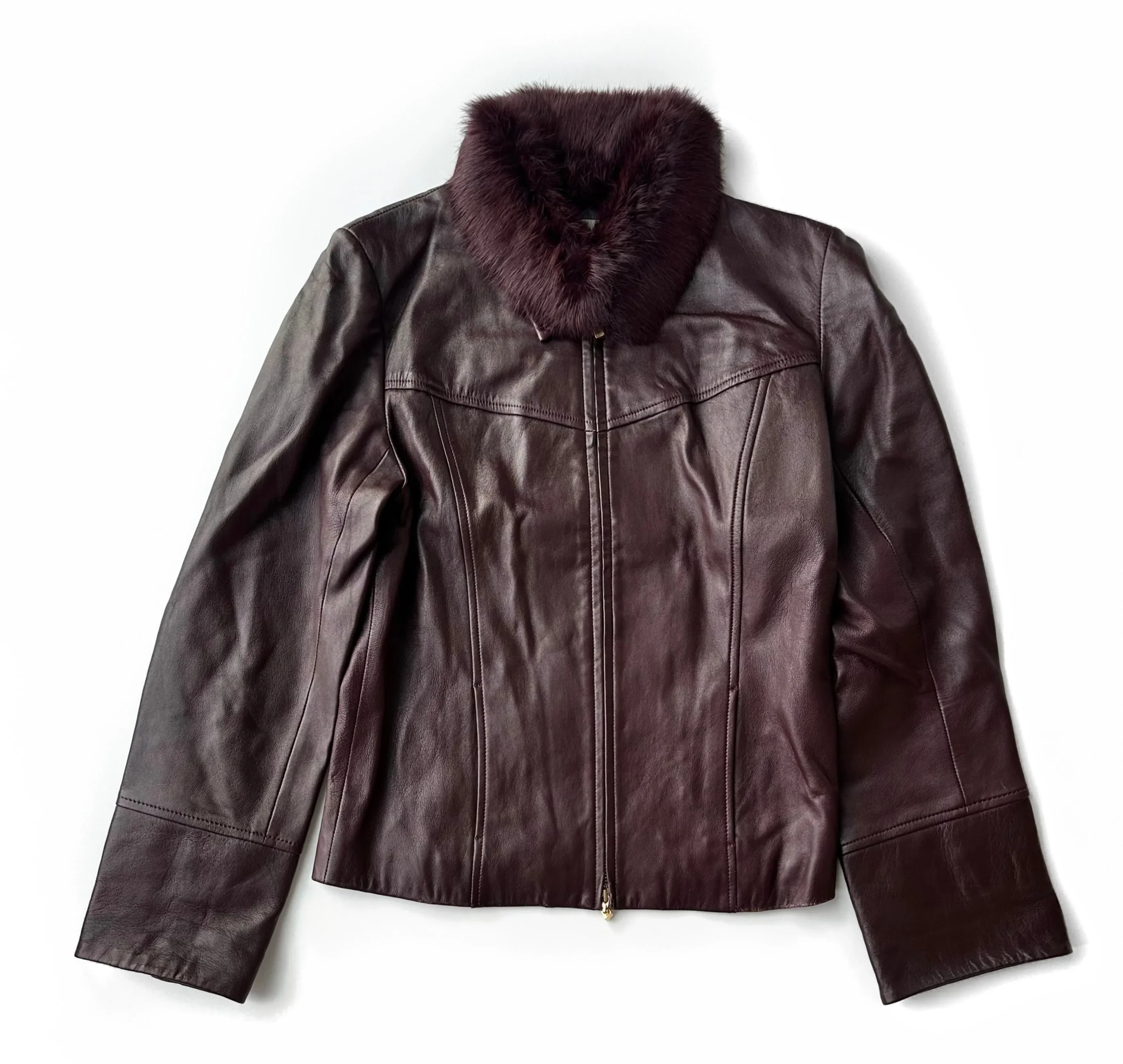 Deep Purple Leather & Fur Jacket (XS/S)