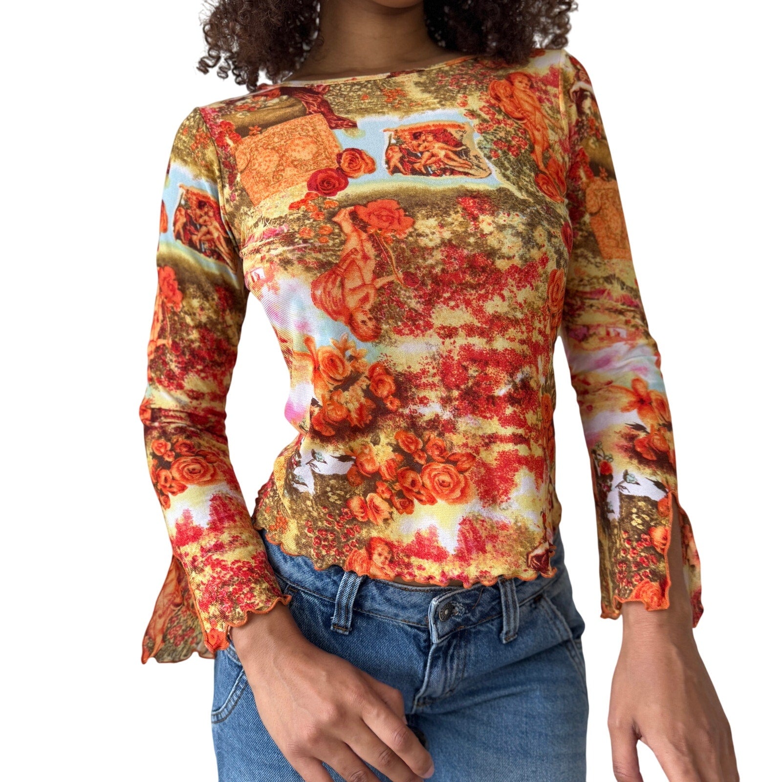 Vintage Euro Renaissance Print Mesh Top (S)