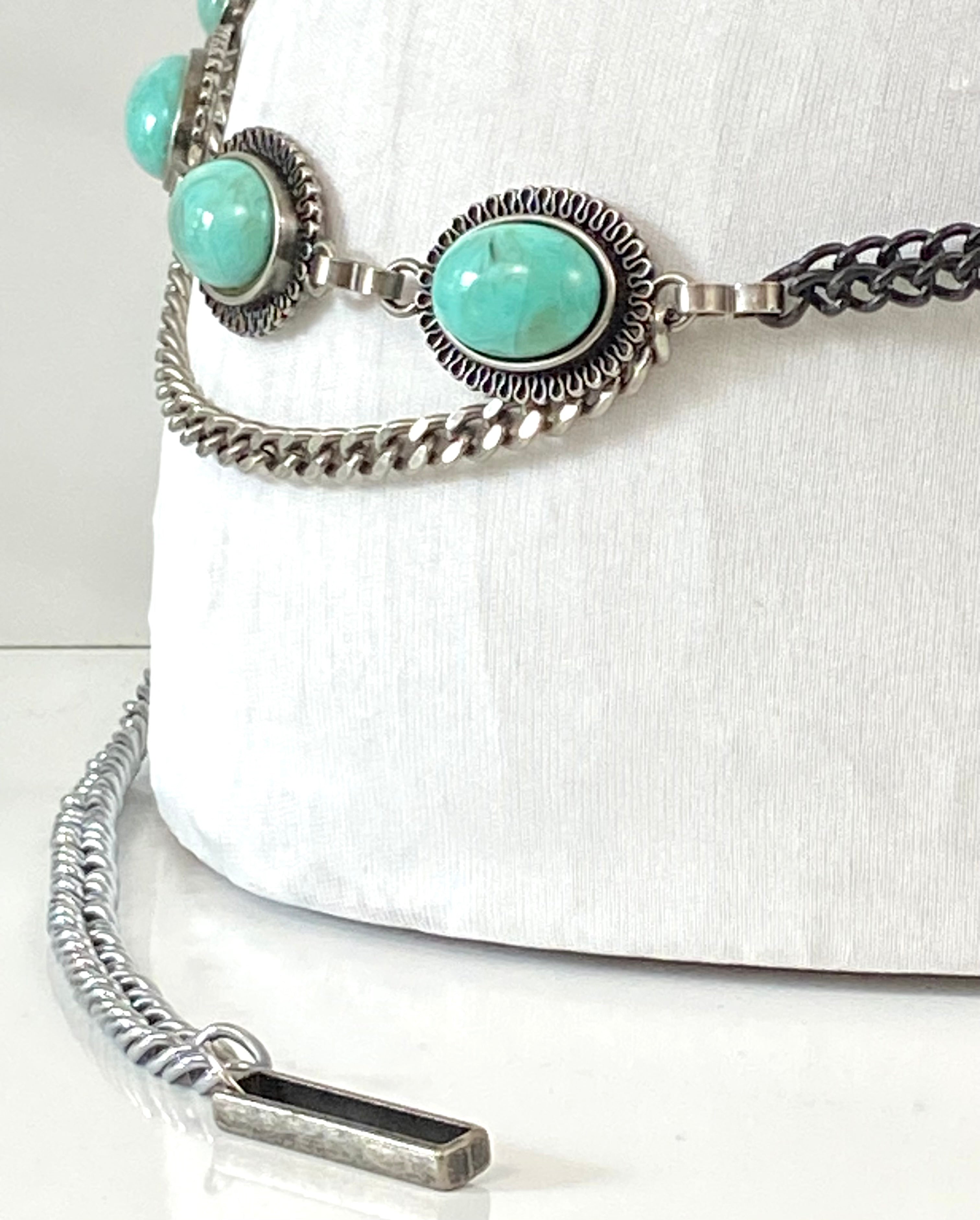 Silver Turquoise Chain Waist Belt