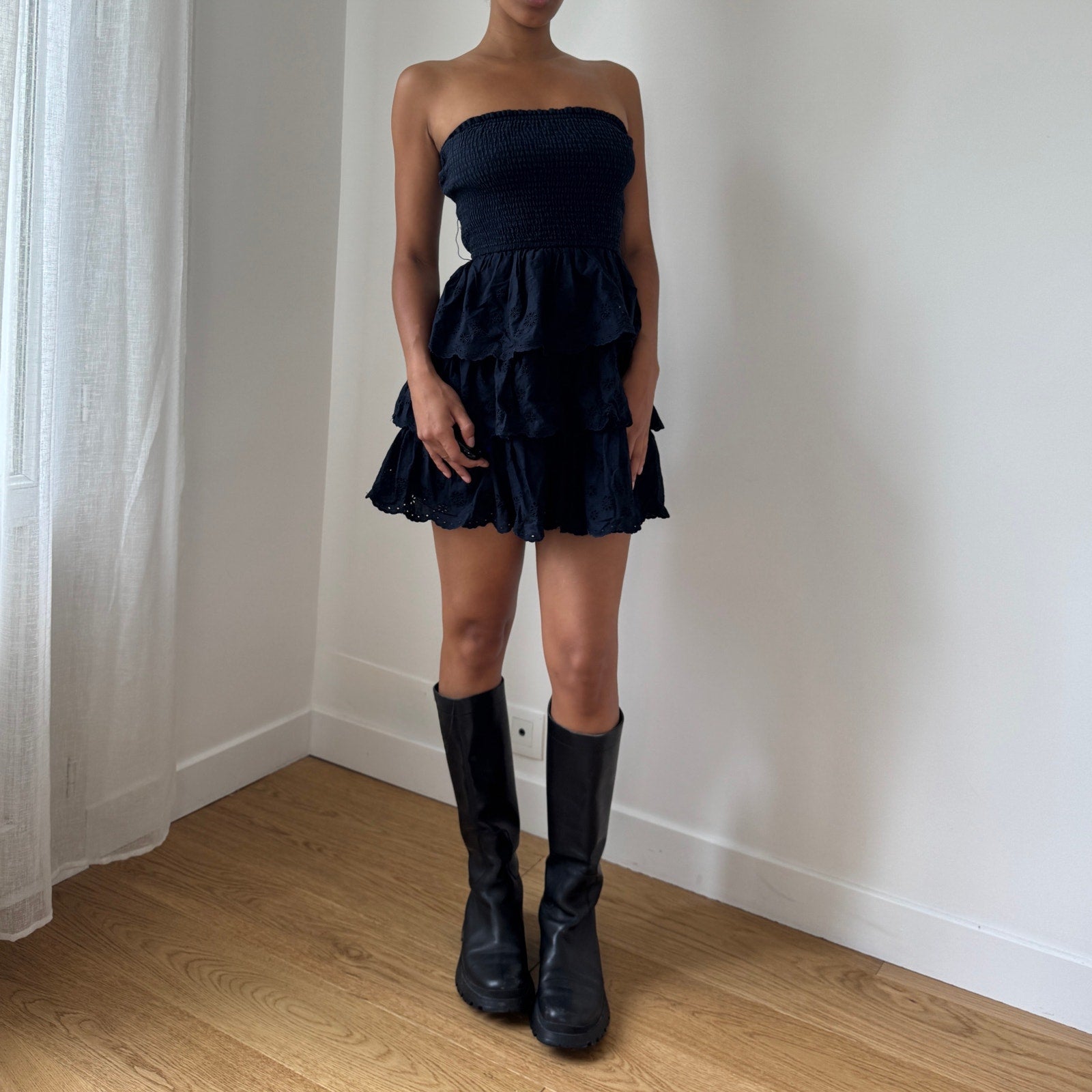 Hollister Navy Strapless Ruffle Mini Dress (S)