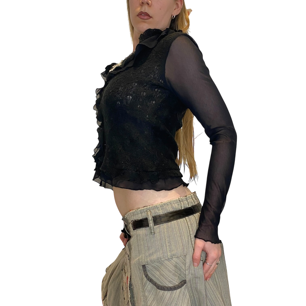 Vintage Ruffle Mesh Gothic Long Sleeve Top (S)