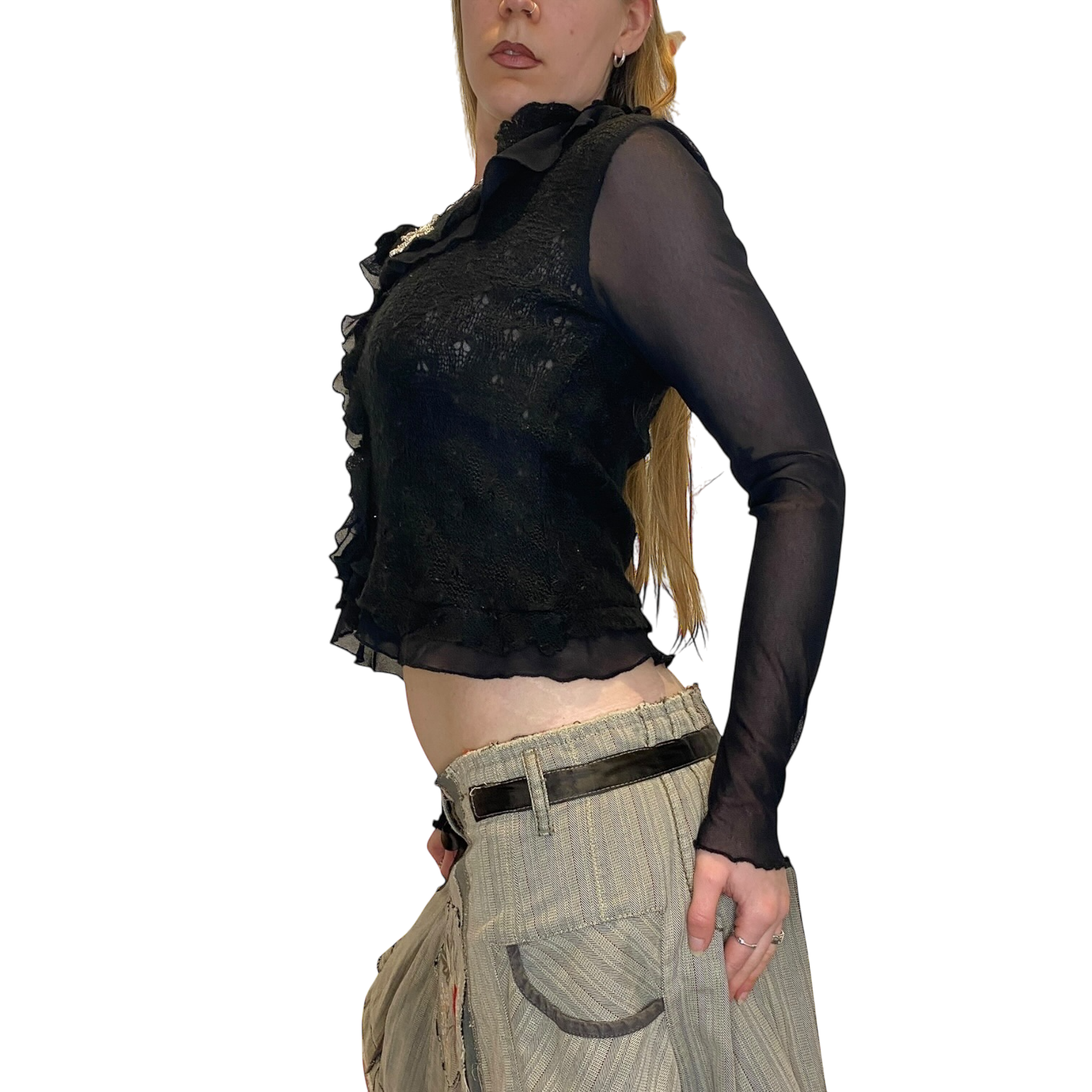 Vintage Ruffle Mesh Gothic Long Sleeve Top (S)