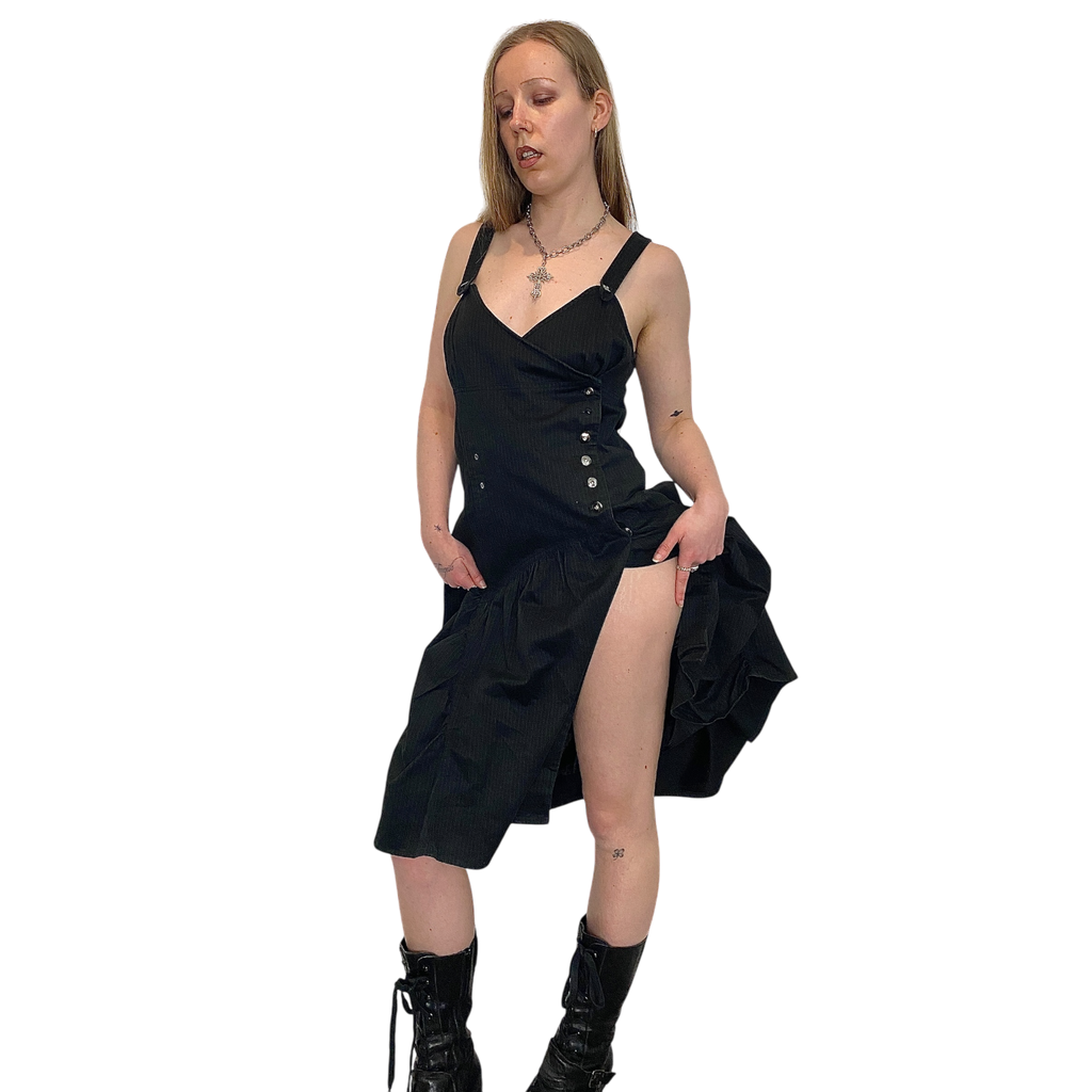 Vintage Gothic Parisian Pinstripe Dress (M)