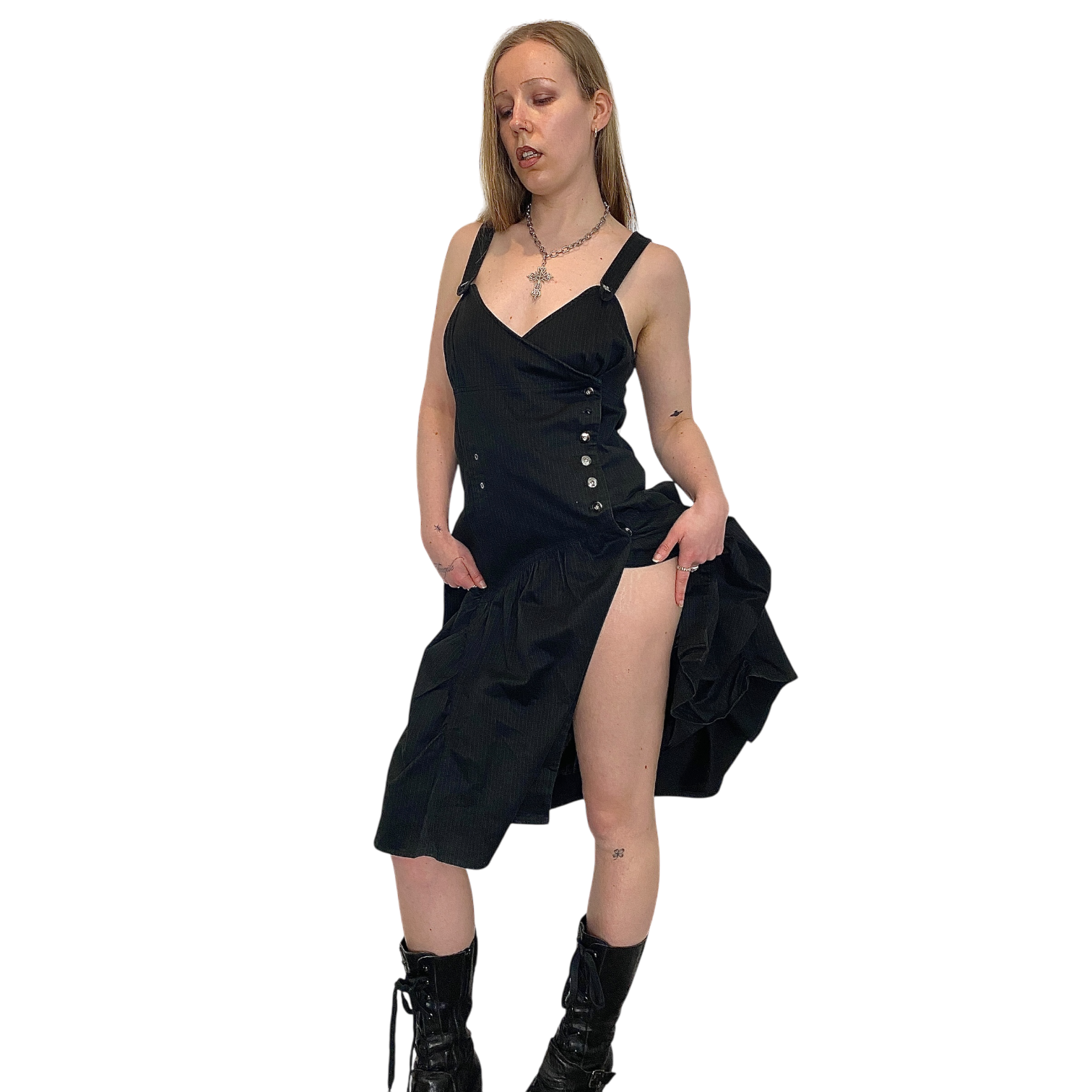 Vintage Gothic Parisian Pinstripe Dress (M)