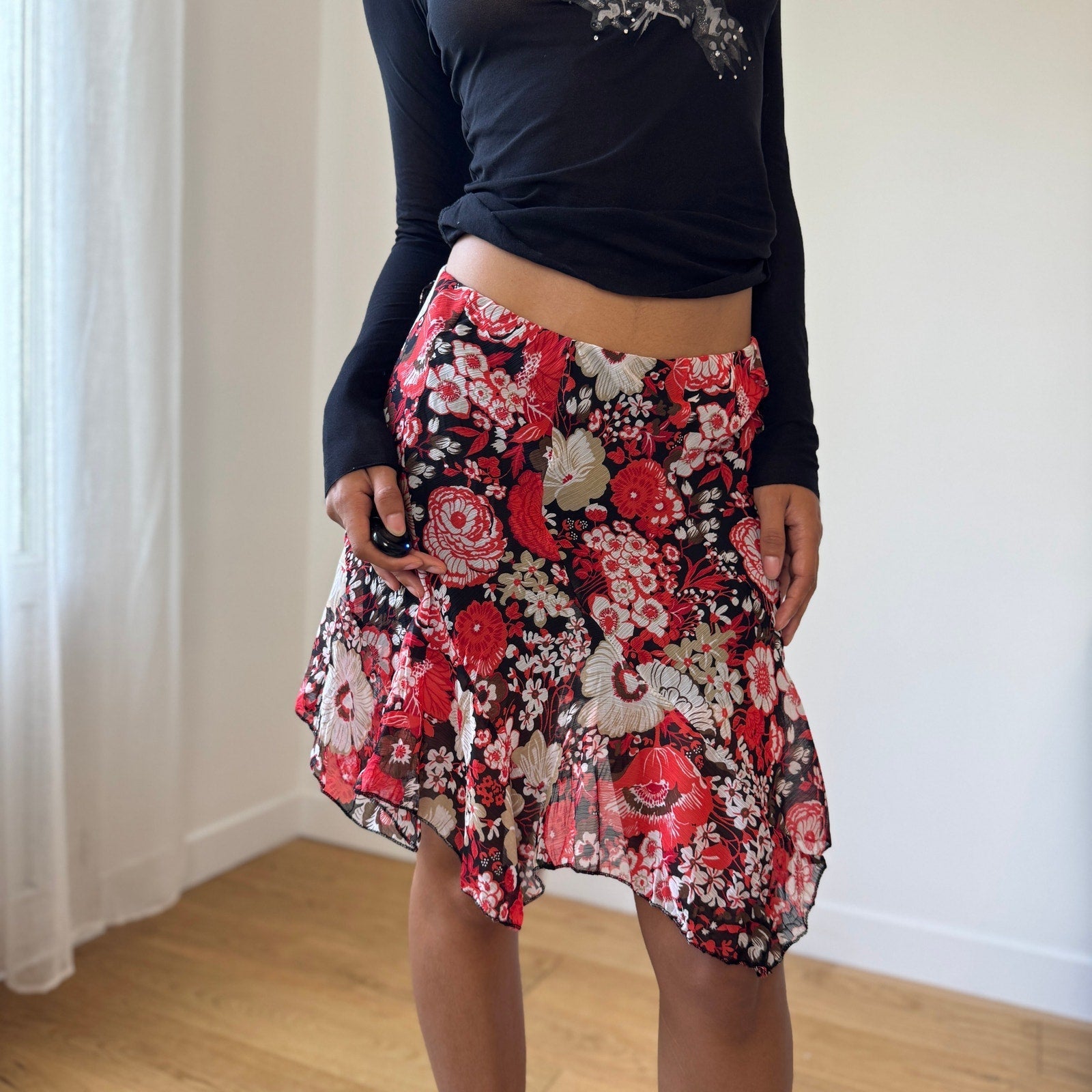 Vintage Italian Mesh Floral Skirt (XS/S)