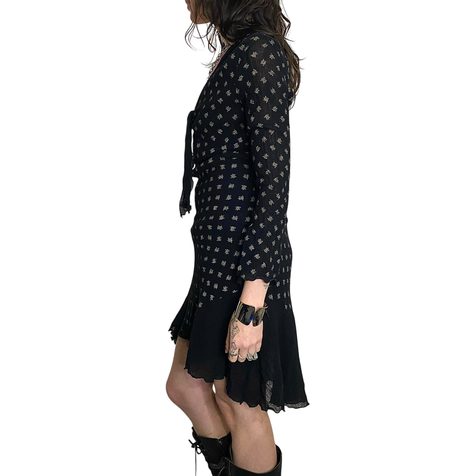 Vintage Coquette Ruffle Midi Dress (XS/S)