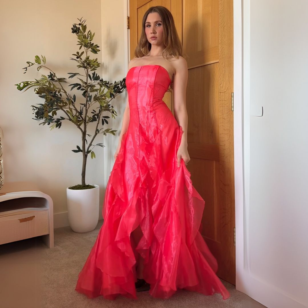 2000s Pink Strapless Flutter Gown (S/M)