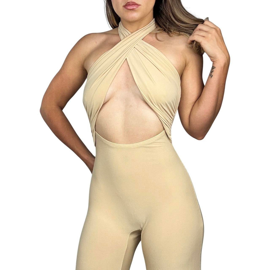 Y2K Slinky Halter Jumpsuit (S)