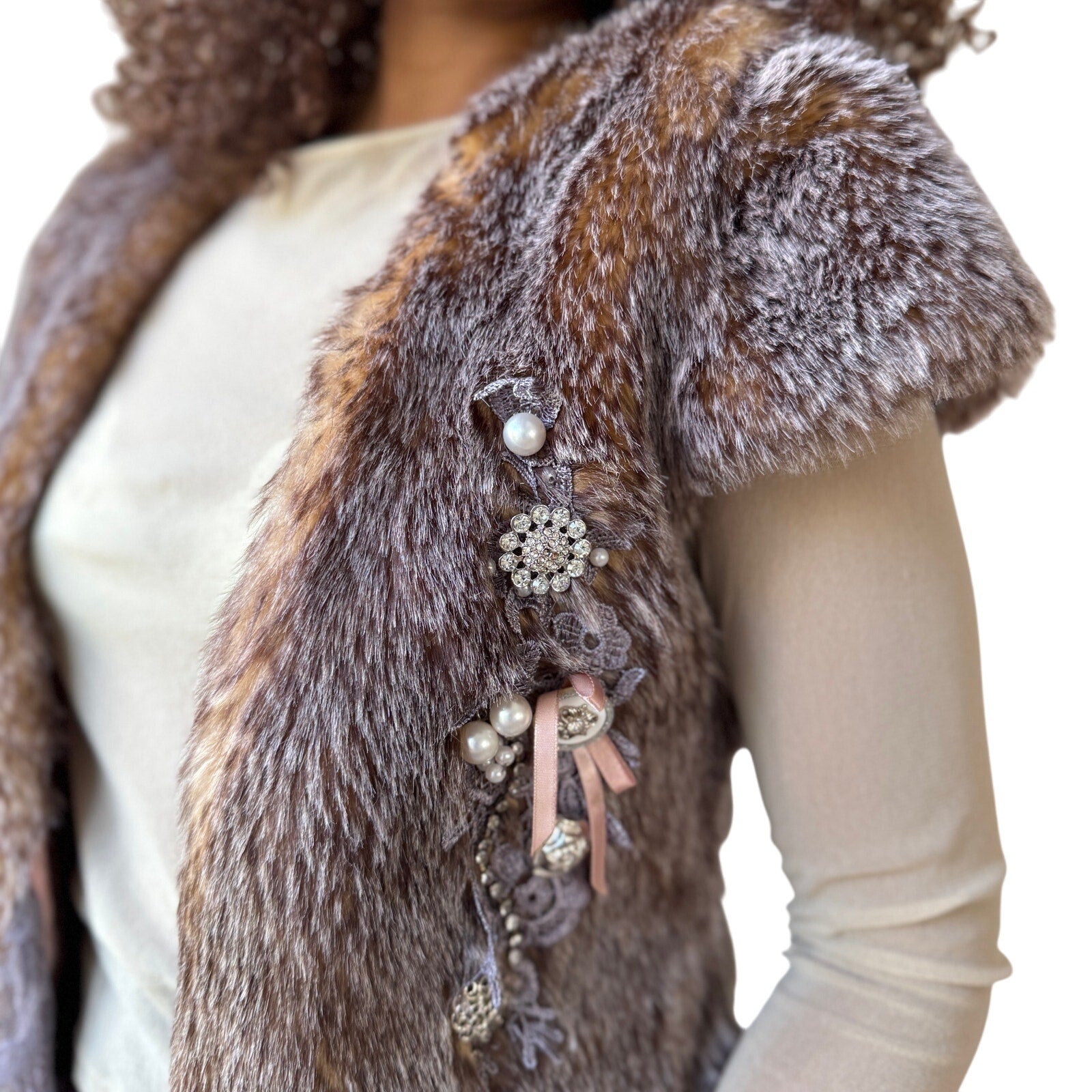 Morgan de Toi Embellished Faux-Fur Vest (S)