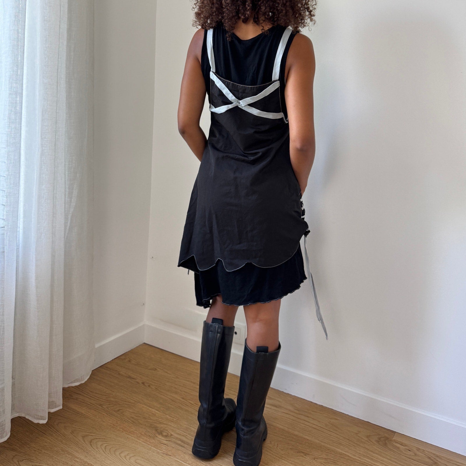 Vintage Deconstructed Apron-Layer Mini Dress (M)
