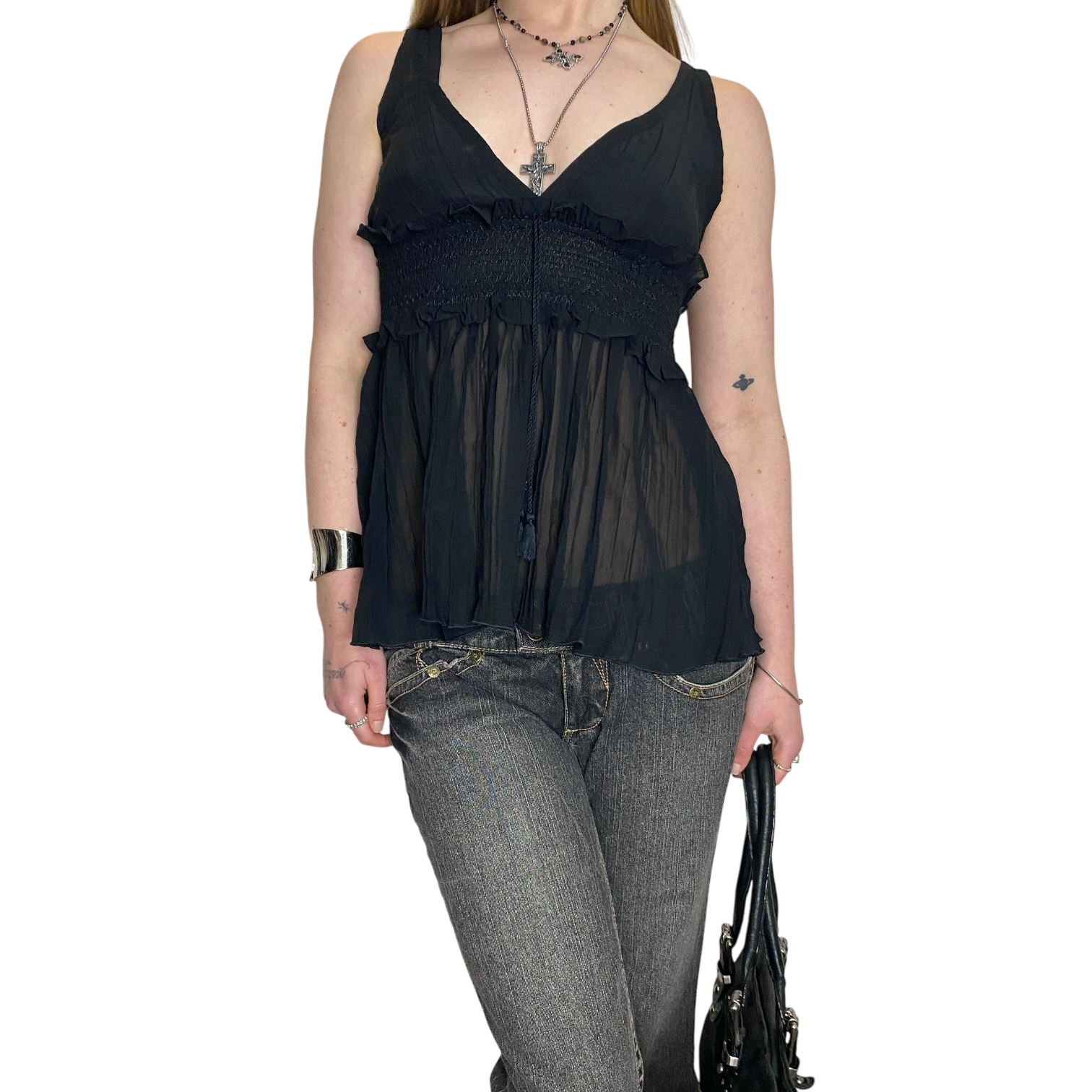 Black Sheer Babydoll Top (S)