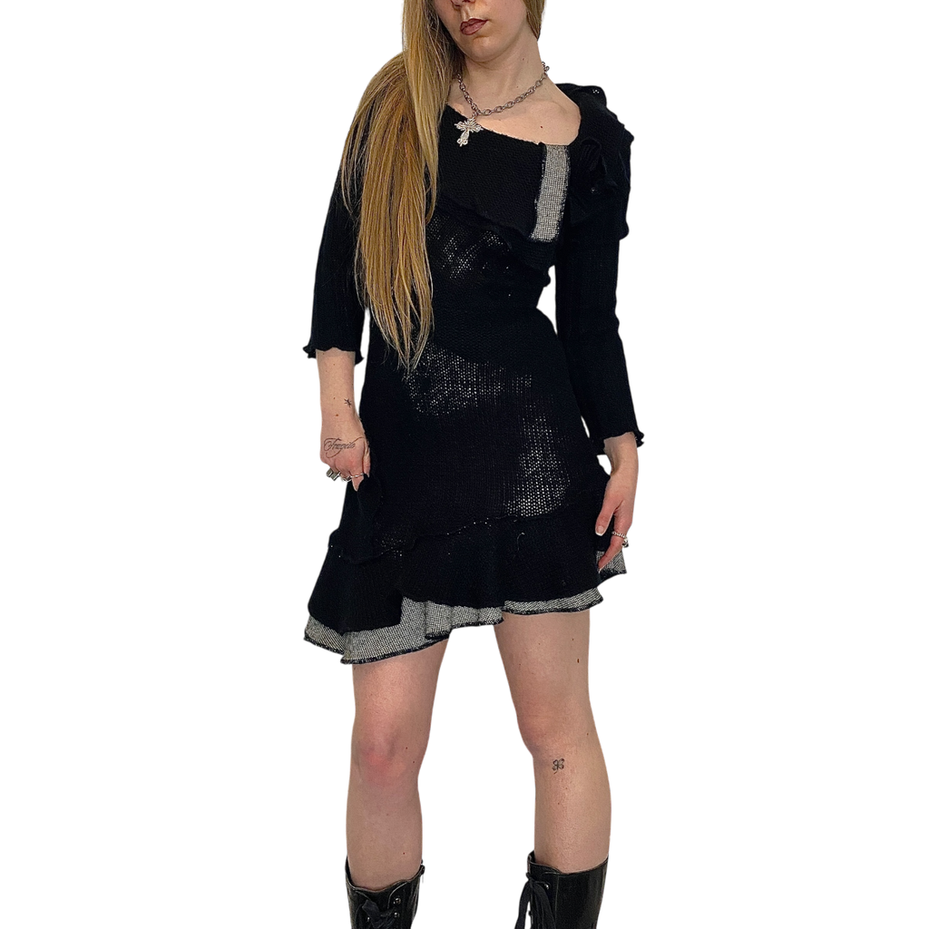 Vintage Parisian Gothic Knitted Dress (M)