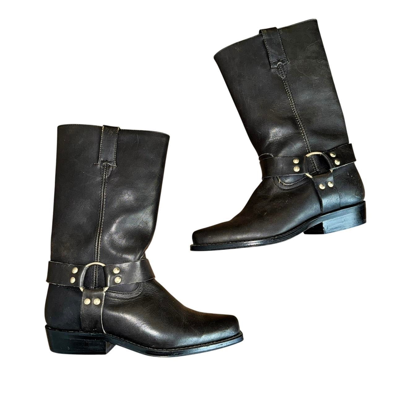 90s Leather Buckle Harness Boots (5.5)