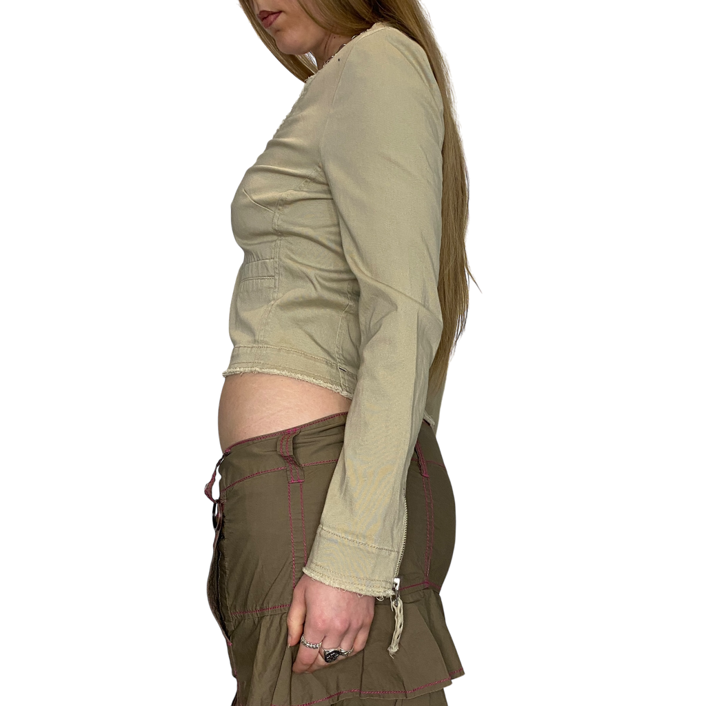 Vintage Utility Studded Zip Up Cropped Jacket (M)