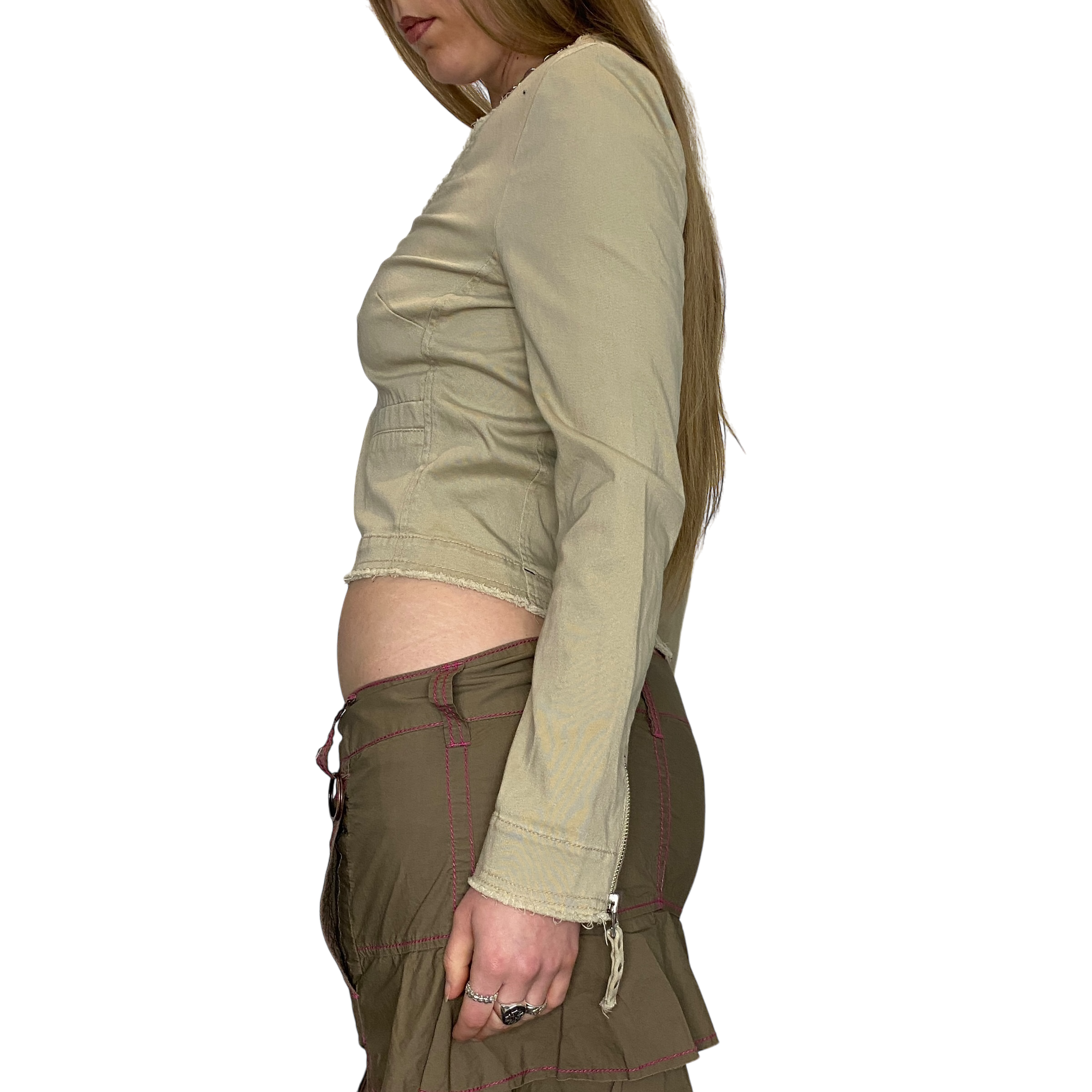 Vintage Utility Studded Zip Up Cropped Jacket (M)