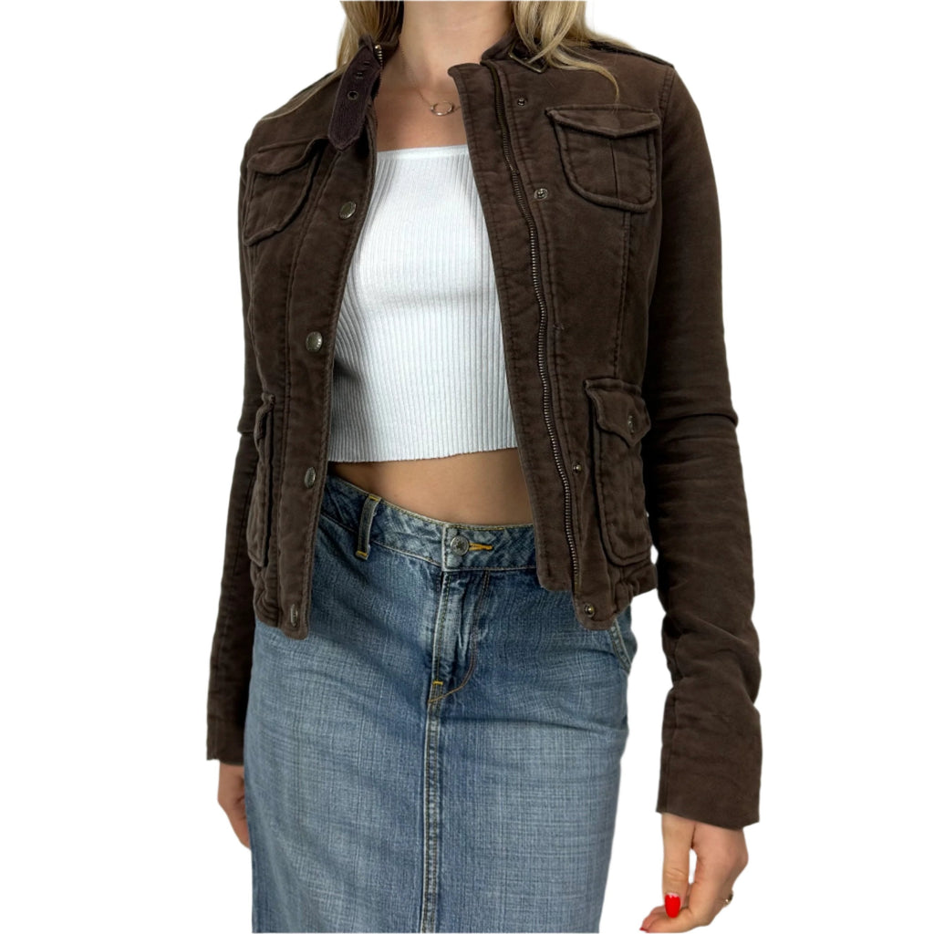 2000s Brown Velvet Moto Style Jacket (S)